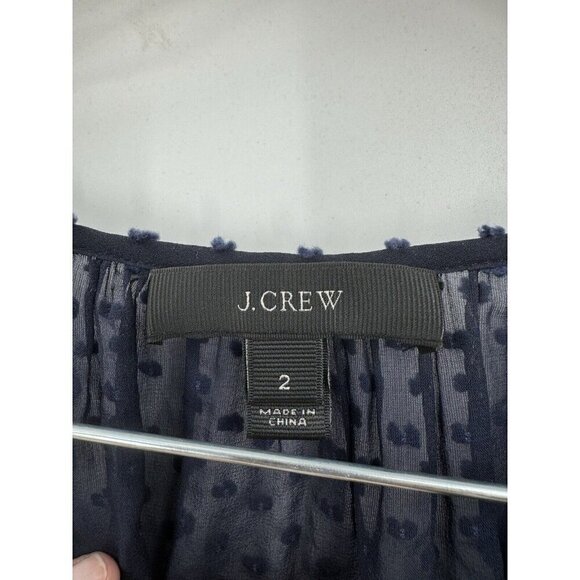 J. Crew Blouse Women 2 Navy Blue Sheer Swiss Dot Long Sleeve Preppy Keyhole Neck - Picture 7 of 8